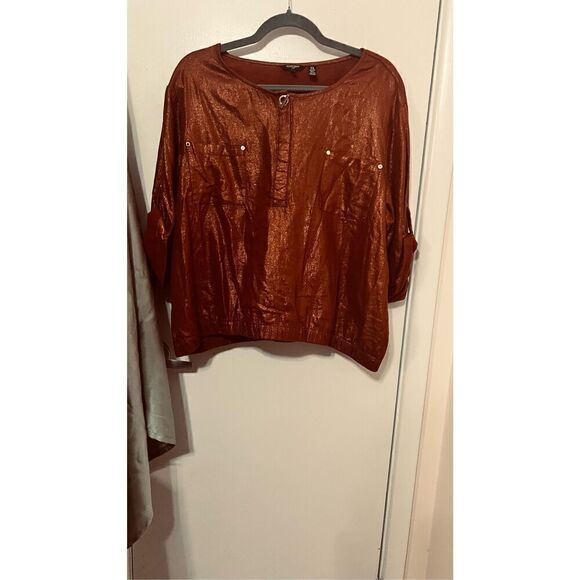 ELLEN TRACY BURNT ORANGE LINEN BLEND 3/4 SLEEVE BLOUSE SZ XL - Picture 3 of 9